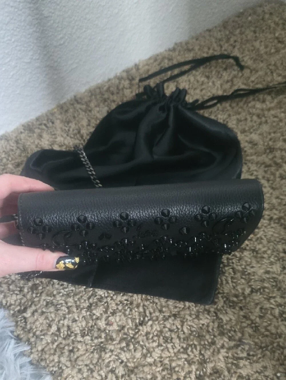Christian Louboutin Palmona Black On Black W Gunmetal Chain/Red Interior(GOOD)🖤 - Picture 11 of 16